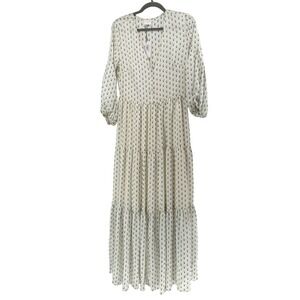 Anonyme Designers Abete Dalmazia Maxi Dress Pearl Blue Brown Print US 4 NWT